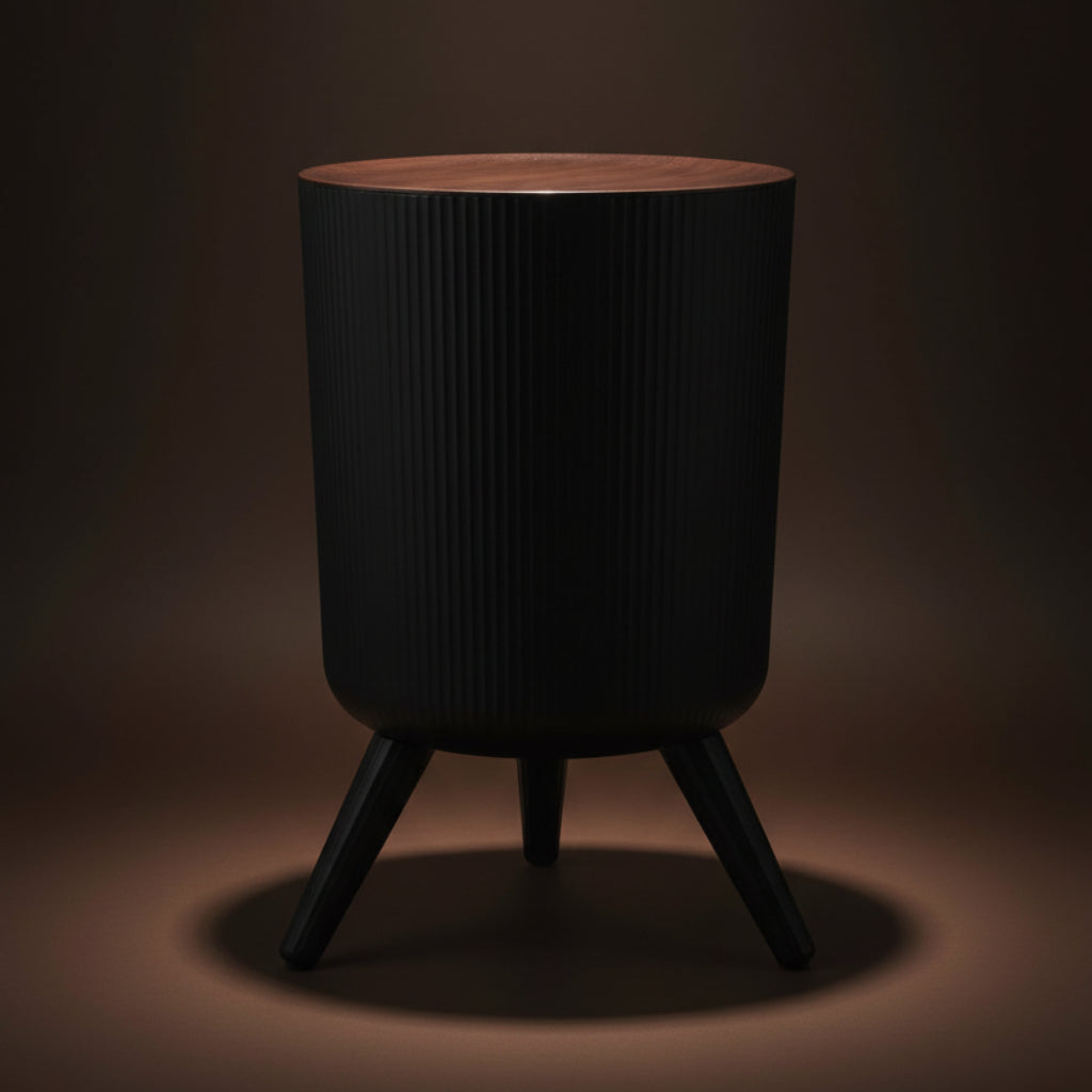 Black Trash Bin with Lid – Desktop & Bathroom Waste Container