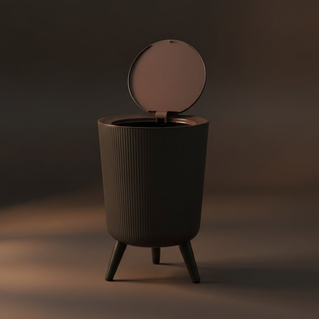 Black Trash Bin with Lid – Desktop & Bathroom Waste Container