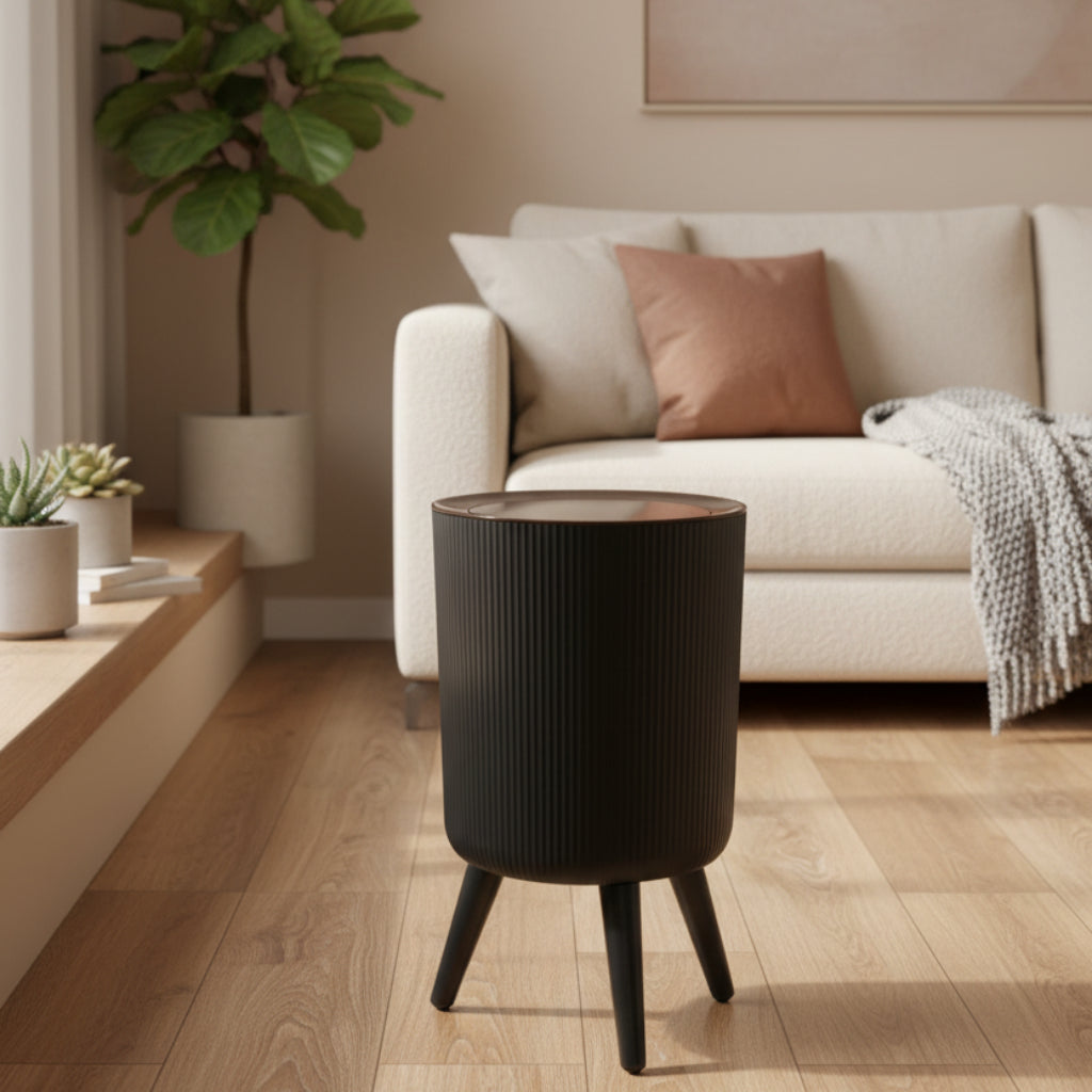 Black Trash Bin with Lid – Desktop & Bathroom Waste Container
