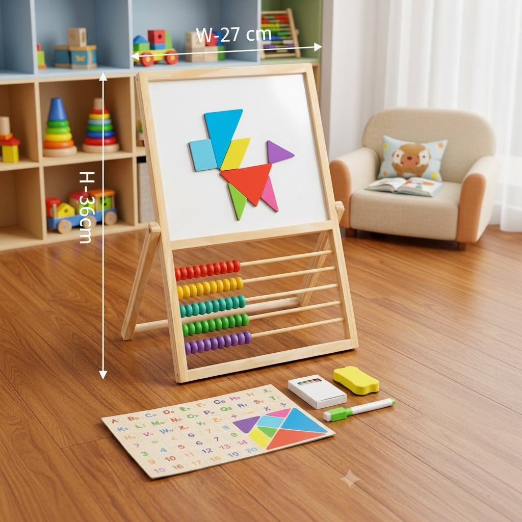Multi-Function Wooden Easel and Educational Learning Toy for Toddlers