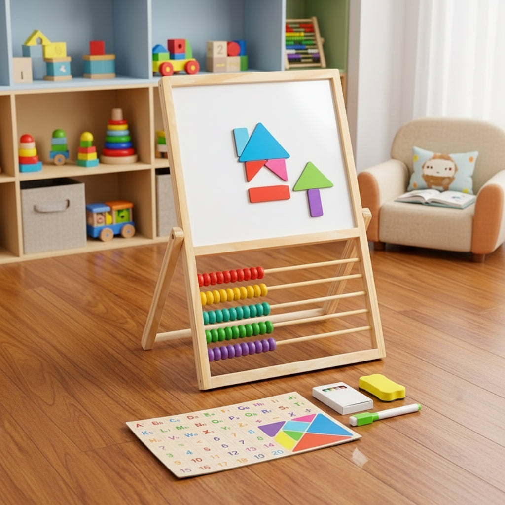 Multi-Function Wooden Easel and Educational Learning Toy for Toddlers