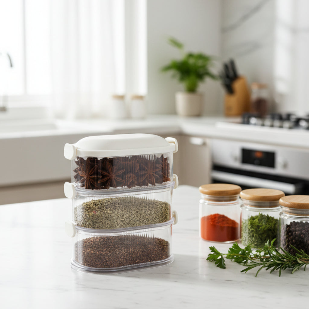 Three-Layer Clear Kitchen Food Storage Container with Side Locking Buckles