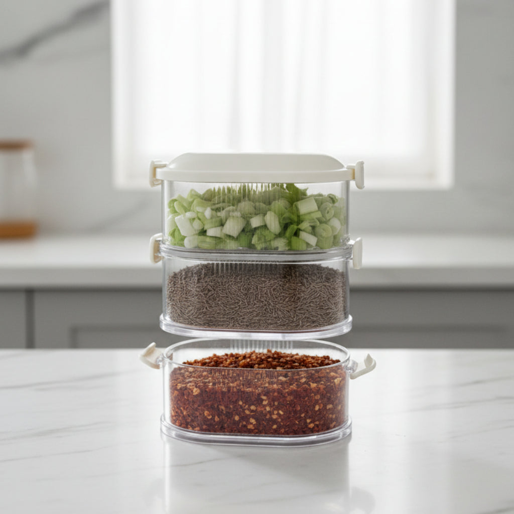 Three-Layer Clear Kitchen Food Storage Container with Side Locking Buckles