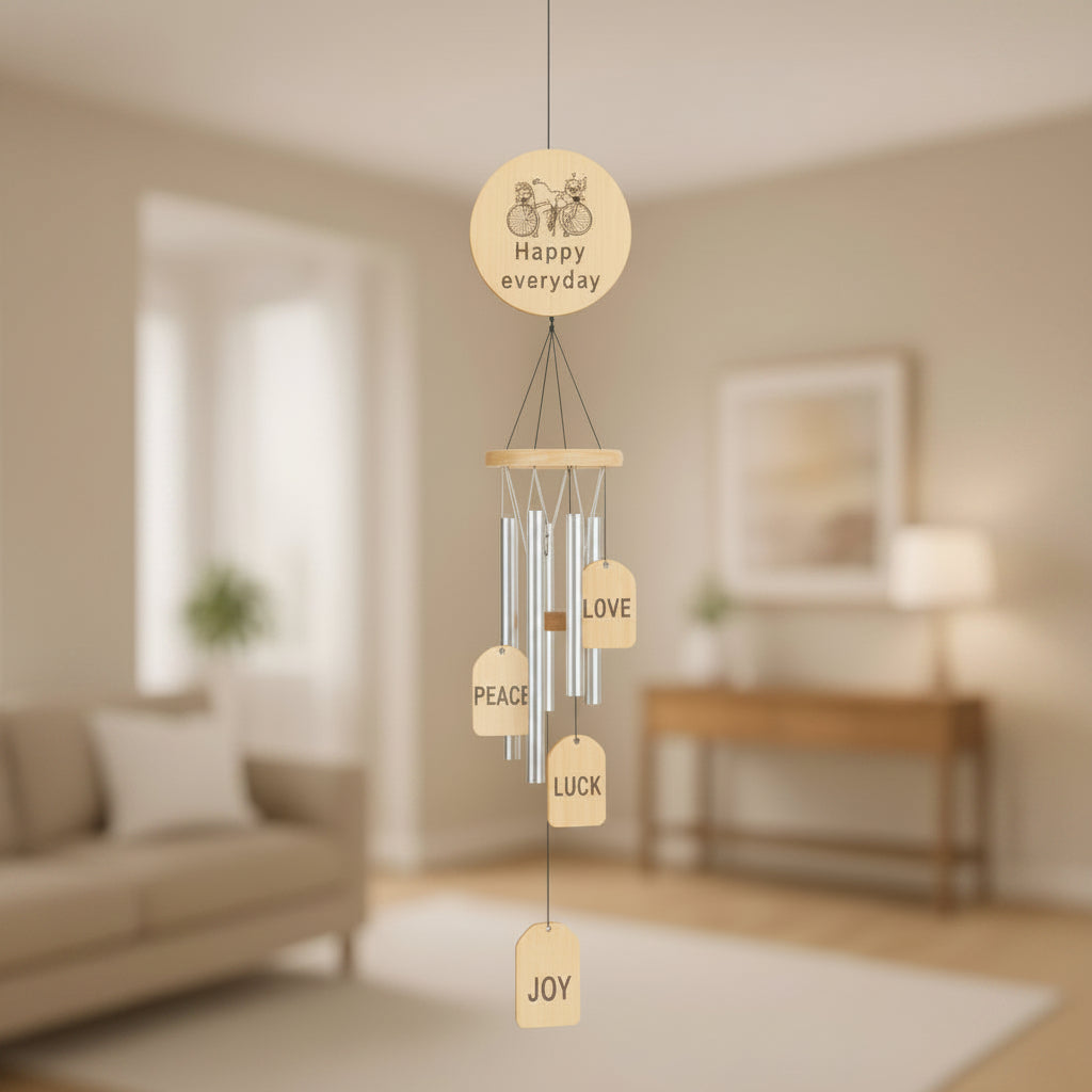 "Happy Everyday" Wooden Wind Chime – Lucky Blessings Hanging Decor
