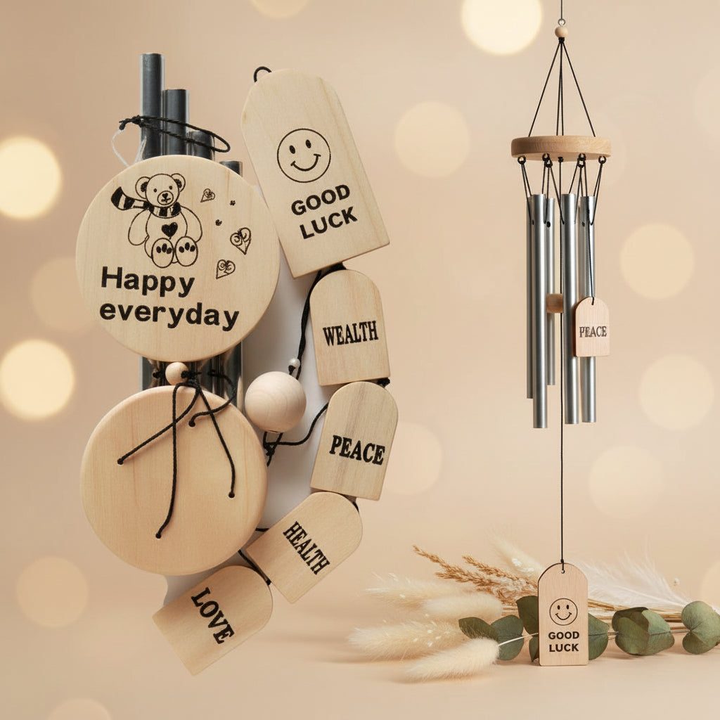 "Happy Everyday" Wooden Wind Chime – Lucky Blessings Hanging Decor