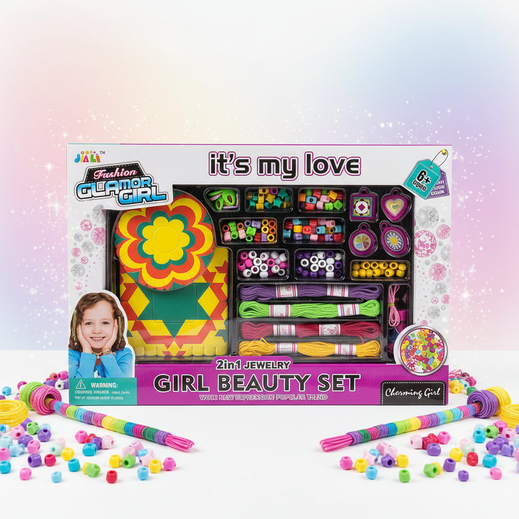 2-in-1 DIY Jewelry Making Kit for Girls – Friendship Bracelet Maker & Colorful Bead Set