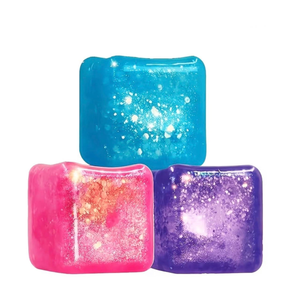 Glitter Stress Relief Squeeze Cube – Soft Sensory Fidget Toy for Kids & Adults