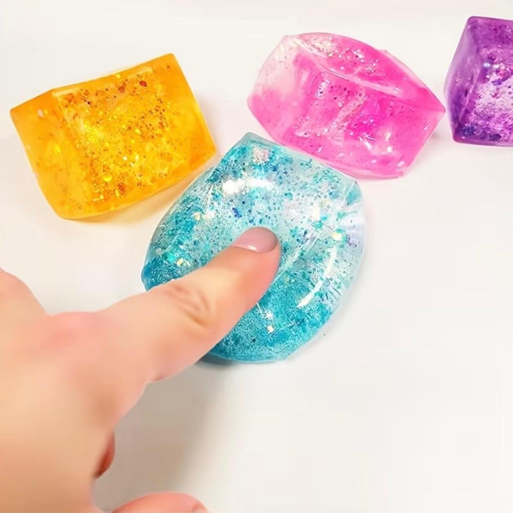 Glitter Stress Relief Squeeze Cube – Soft Sensory Fidget Toy for Kids & Adults