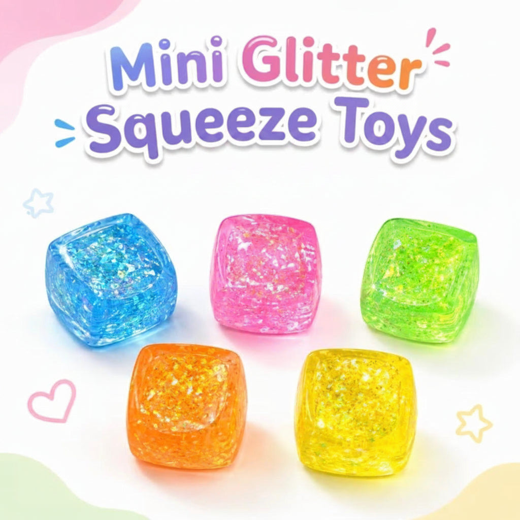 Glitter Stress Relief Squeeze Cube – Soft Sensory Fidget Toy for Kids & Adults