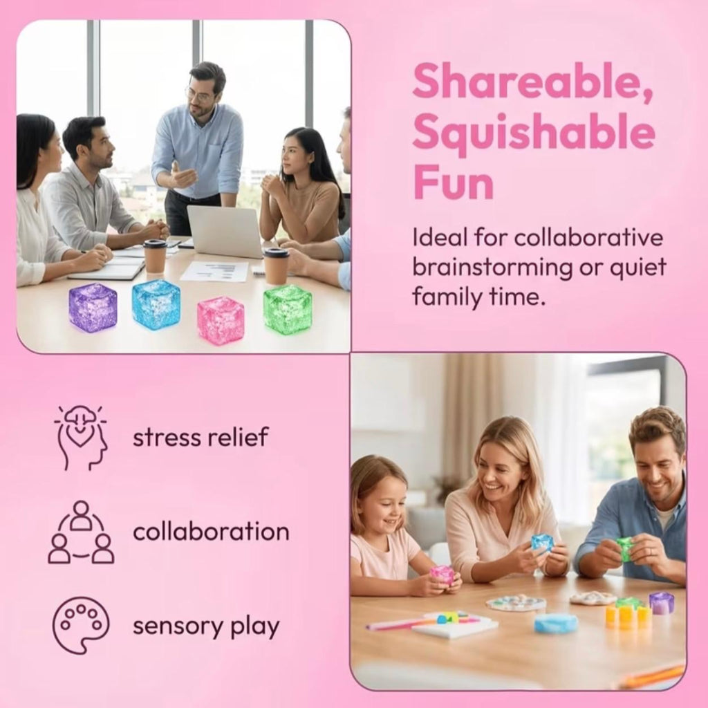 Glitter Stress Relief Squeeze Cube – Soft Sensory Fidget Toy for Kids & Adults
