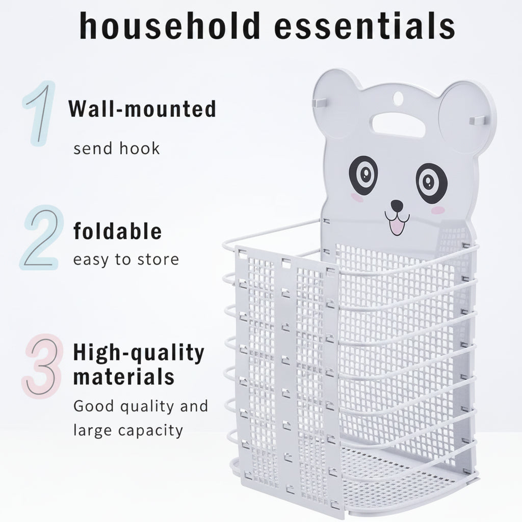 Cute Cartoon Bear Foldable Wall-Mounted Collapsible Laundry Basket