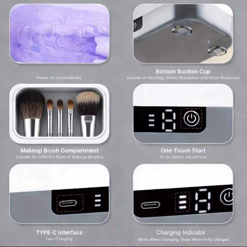 Eyeglass & Cosmetic Brush Cleaner | 3 Cleaning Modes with LED Touch Panel