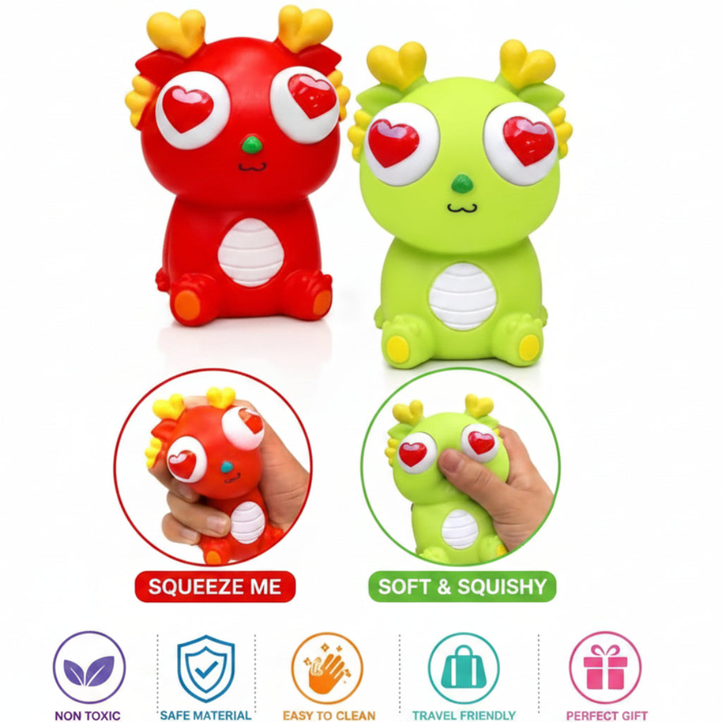Cute Dragon Squishy Toy with Heart Eyes & Shake-Activated Light-Up Feature – Soft Stress Relief Fidget Toy (Random Color)