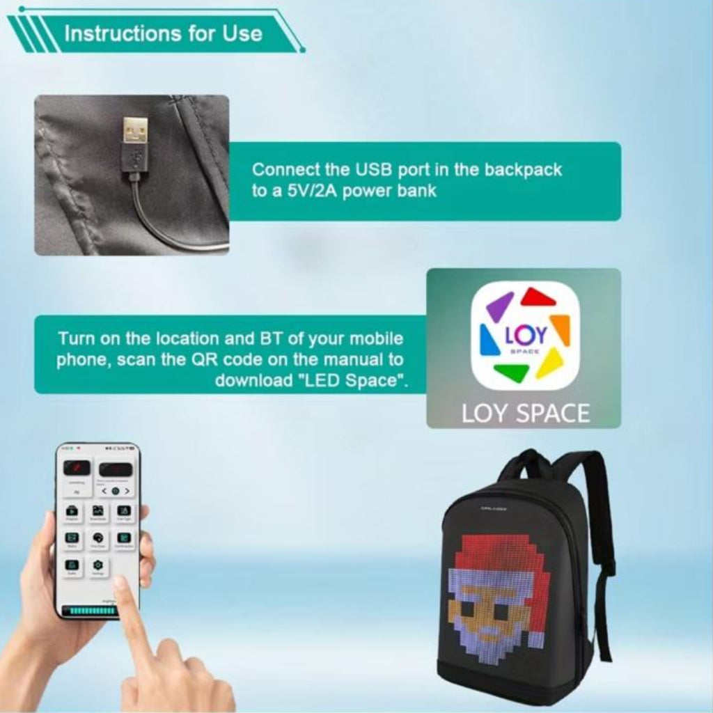 LED Display Smart Backpack – DIY Programmable LED Screen, Business Advertising & Motorcycle Travel Backpack