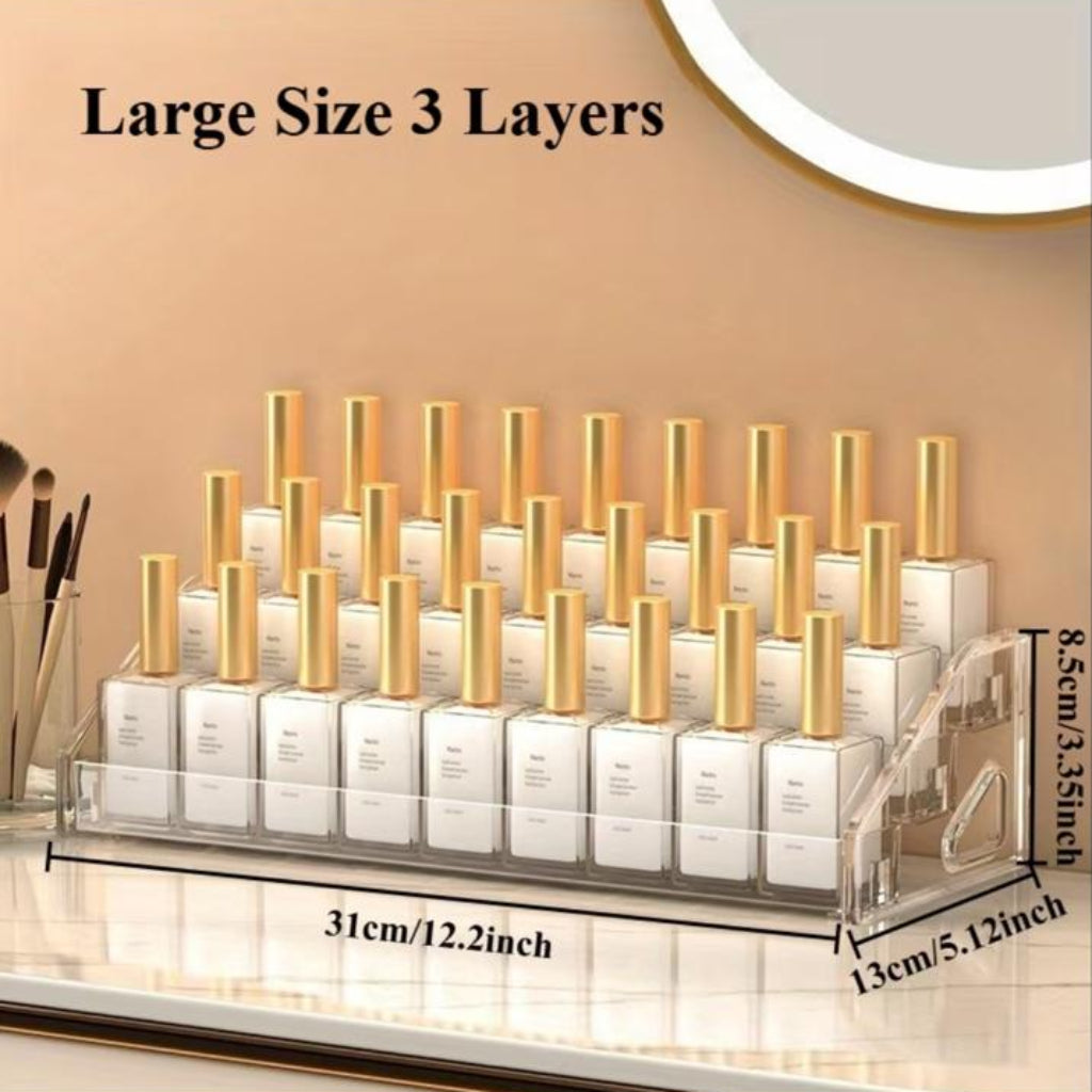 Large 3-Tier Clear Acrylic Nail Polish Organizer & Display Stand