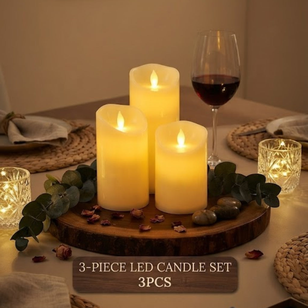 Flameless LED Glass Pillar Candles Set