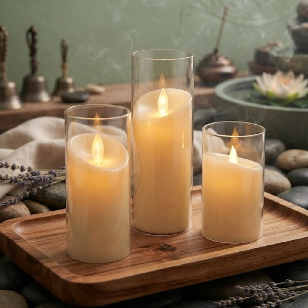 Flameless LED Glass Pillar Candles Set