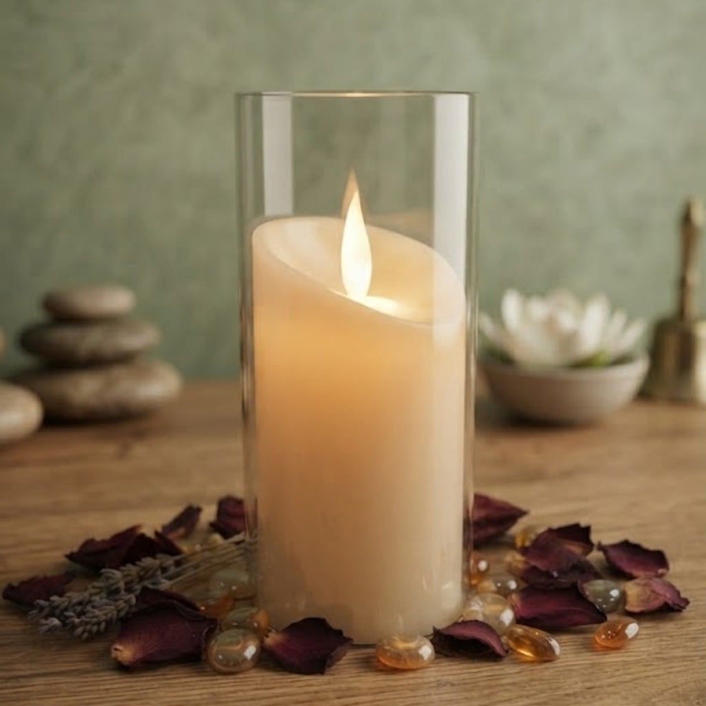 Flameless LED Glass Pillar Candles Set