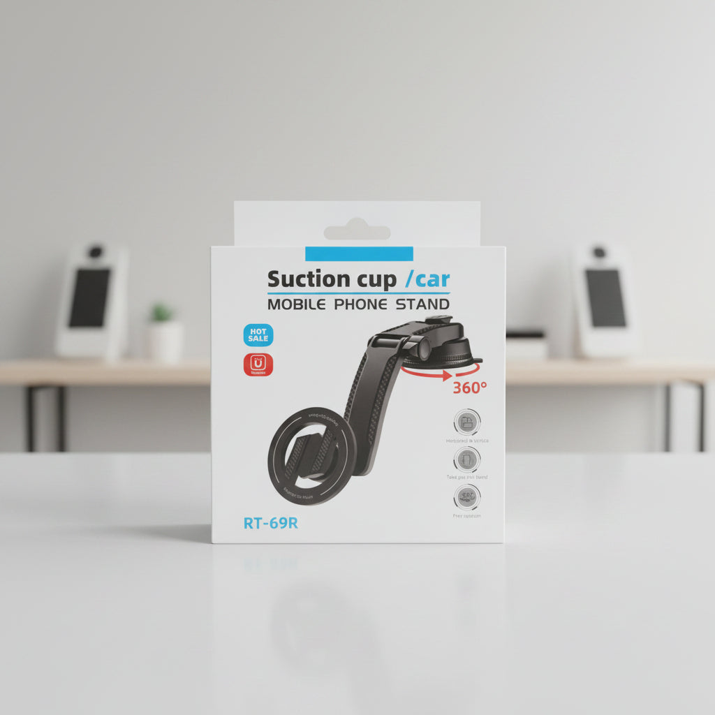Suction Cup Car Mobile Phone Stand RT-69R – 360° Rotating Dashboard & Windshield Mount Holder