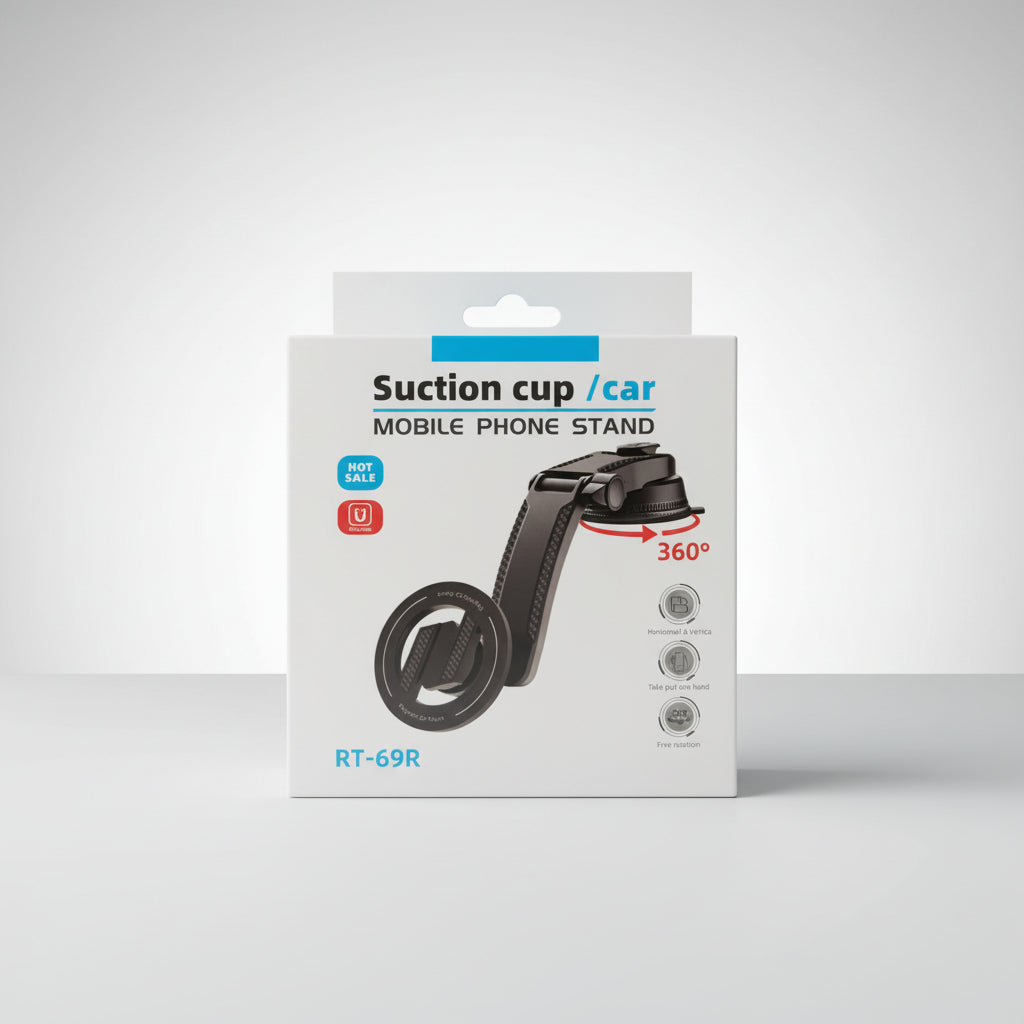 Suction Cup Car Mobile Phone Stand RT-69R – 360° Rotating Dashboard & Windshield Mount Holder