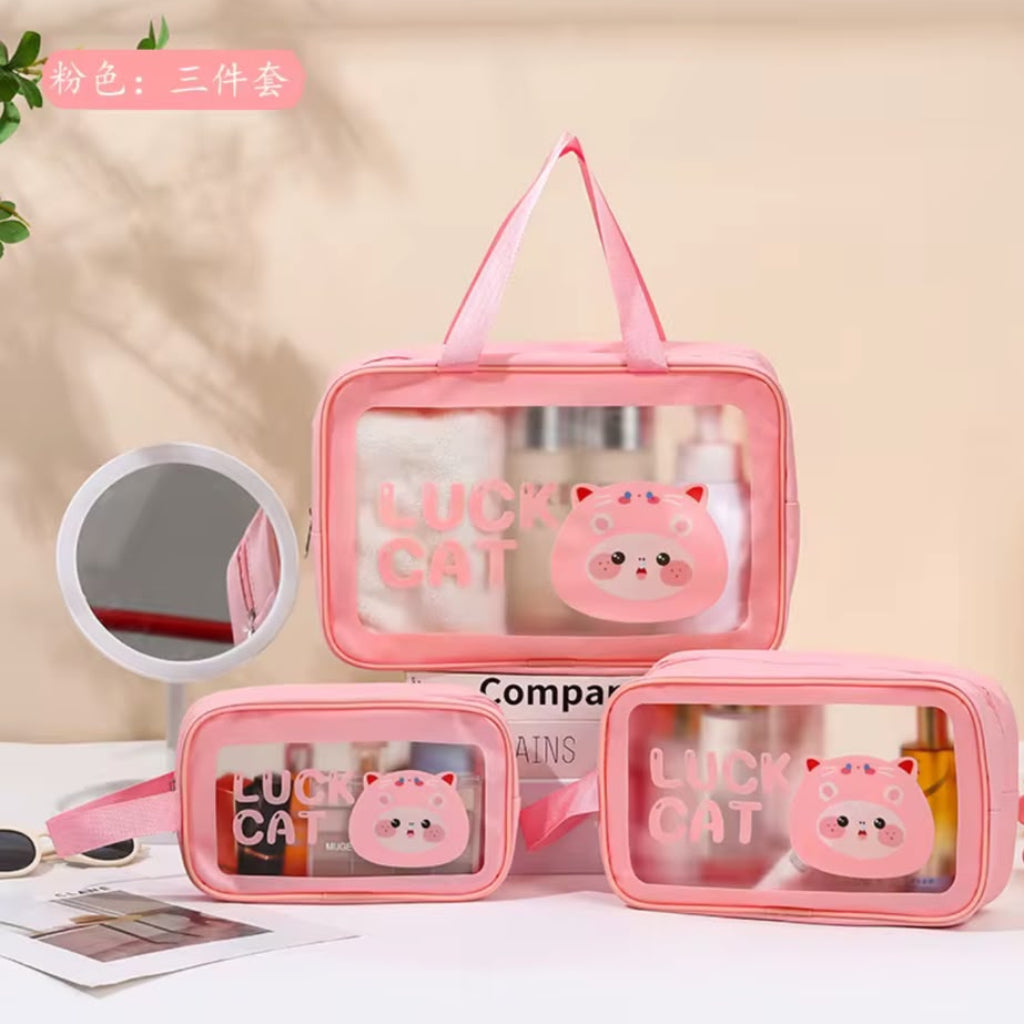 Transparent Waterproof Cosmetic & Toiletries Bag 3PCS Set – Multi-Size Travel Organizer