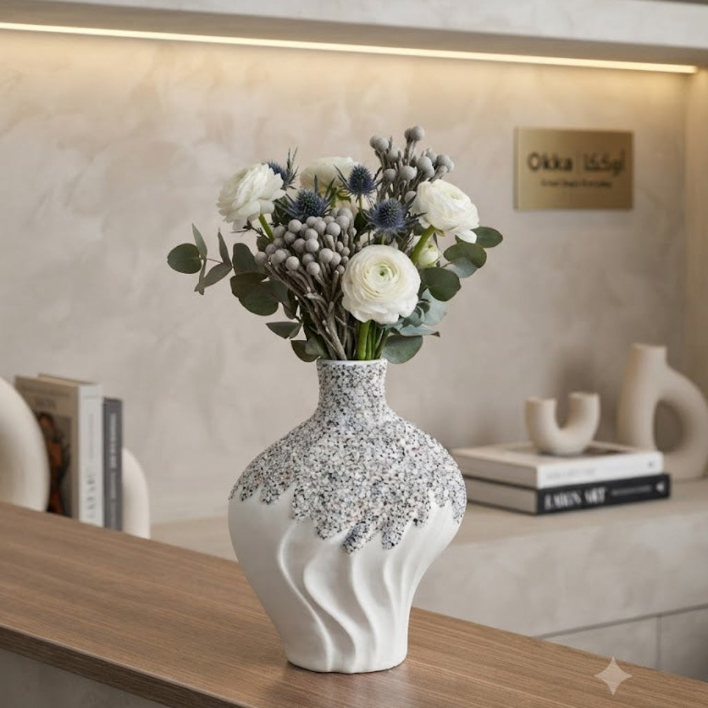 White and Grey Speckled Ceramic Vase