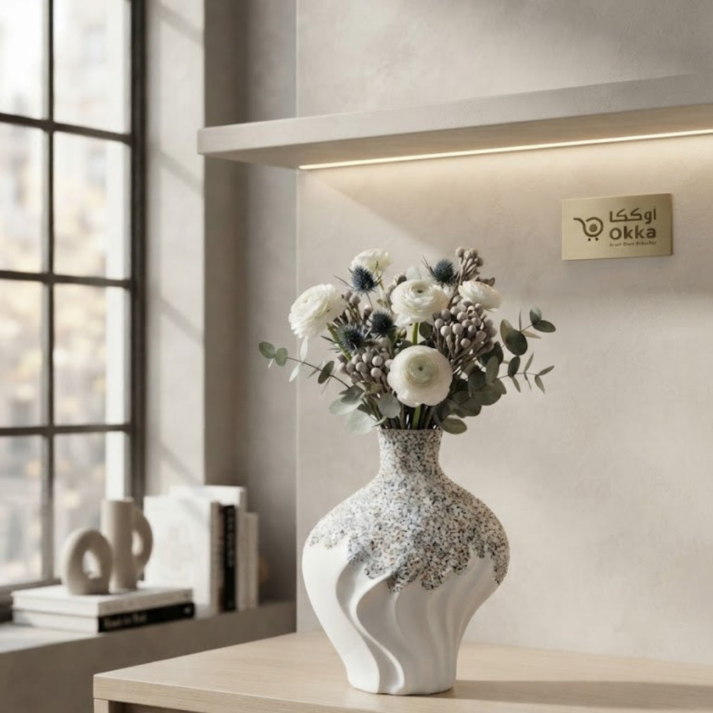 White and Grey Speckled Ceramic Vase
