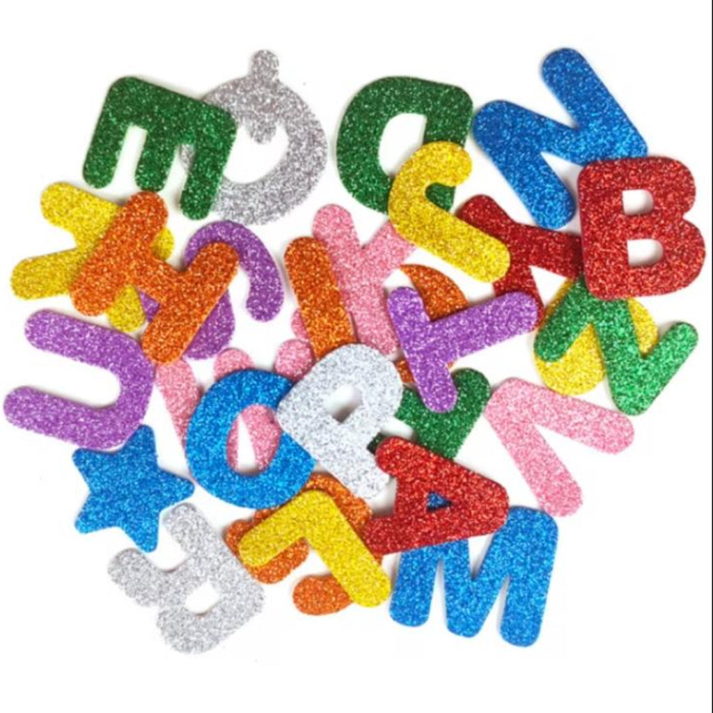 Glitter EVA Foam Paper Sheets for Crafts & DIY Projects – Alphabet & Numbers, 10-Sheet Pack (Random Colors)