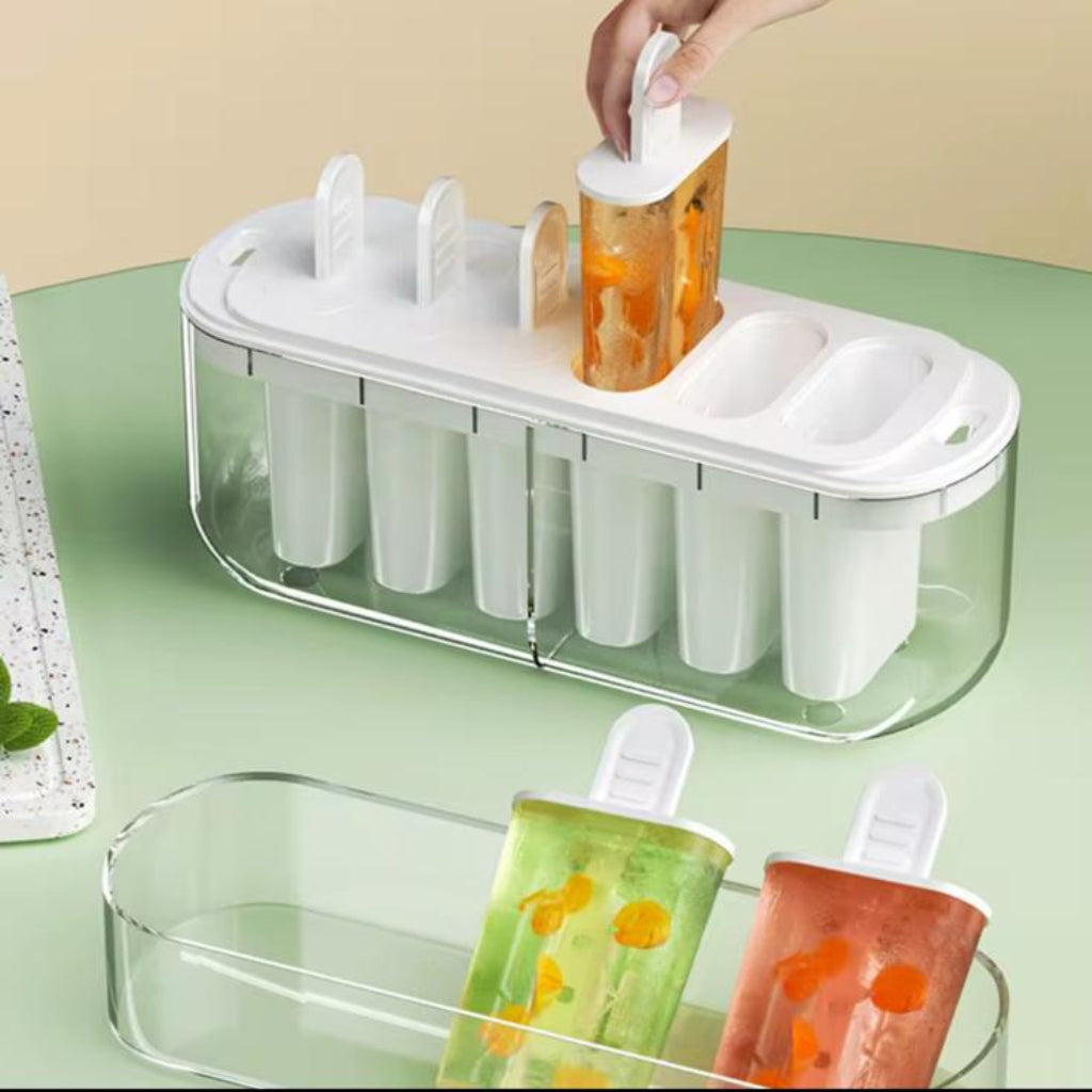 Blue 6-Grid Plastic Ice Cube Tray with Lid – Easy Release Ice Mold for Freezer