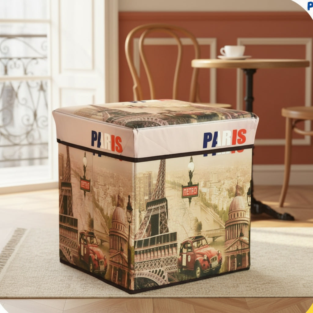 Paris Eiffel Tower Floral Script Foldable Storage Box – Clothes, Holiday Decoration & Gift Wrap Organizer, Under-Bed Storage Bin