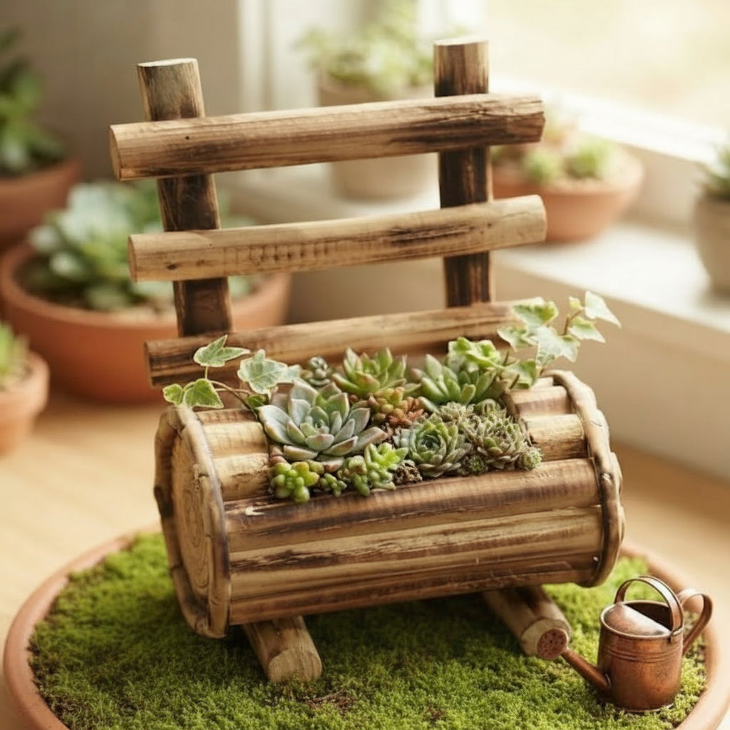 Wooden Flower Pot – Decorative Rustic Planter for Home & Garden