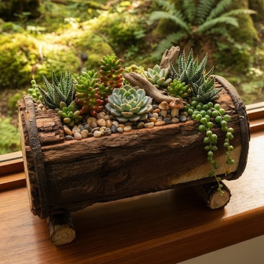 Rustic Wooden Flower Pot – Decorative Wooden Planter for Indoor & Outdoor Plants