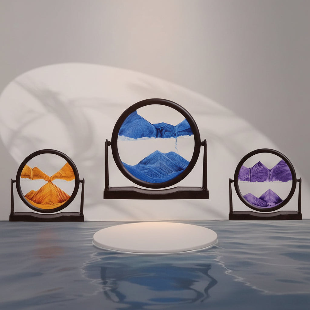Dynamic Moving Sand Art Scape – Circular Glass Frame 3D Flowing Sand Picture for Home & Office Décor