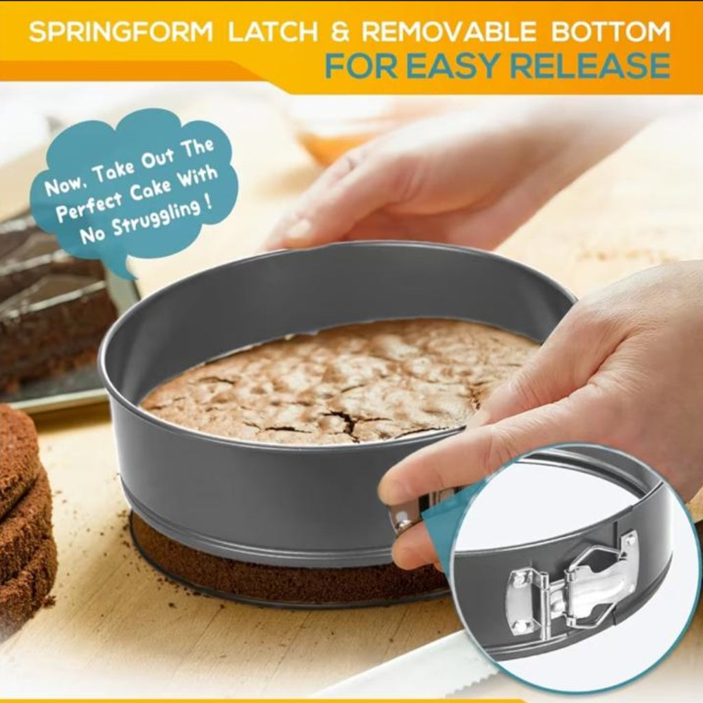 3-Piece Non-Stick Springform Cake Pan Set with Removable Bottoms and Quick-Release Latches for Baking, Tiered Cakes and Cheesecakes