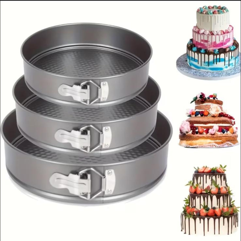3-Piece Non-Stick Springform Cake Pan Set with Removable Bottoms and Quick-Release Latches for Baking, Tiered Cakes and Cheesecakes