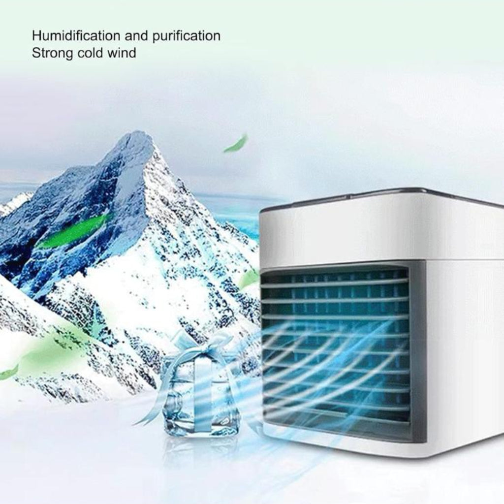 Mini Portable USB-Powered Air Cooler, Humidifier, and Purifier with 3-Gear Wind Speed and Colorful Lights