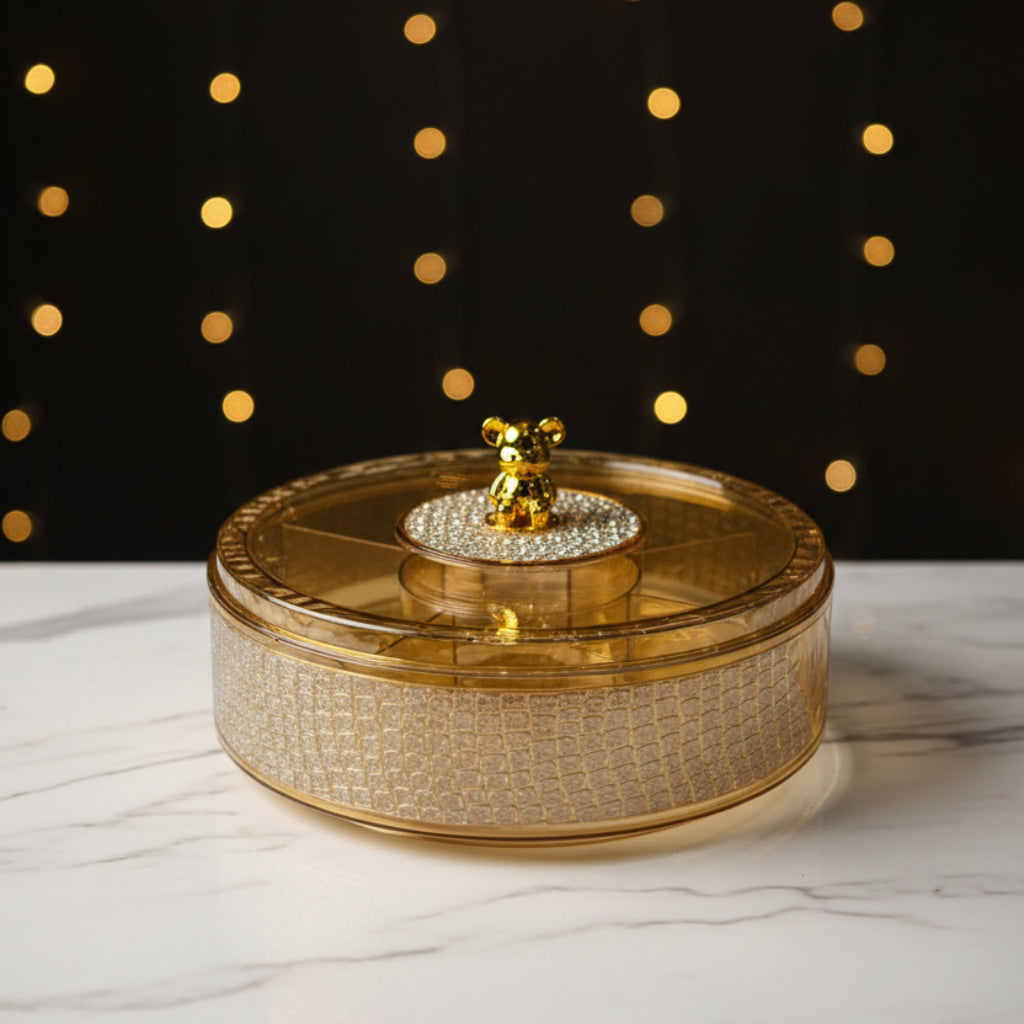Luxury Crystal Decorative Storage Box – 360° Rotating Round Multi-Purpose Organizer