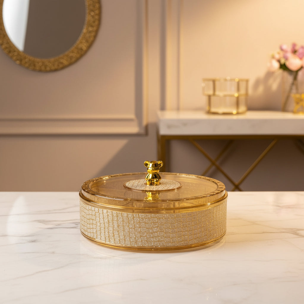 Luxury Crystal Decorative Storage Box – 360° Rotating Round Multi-Purpose Organizer