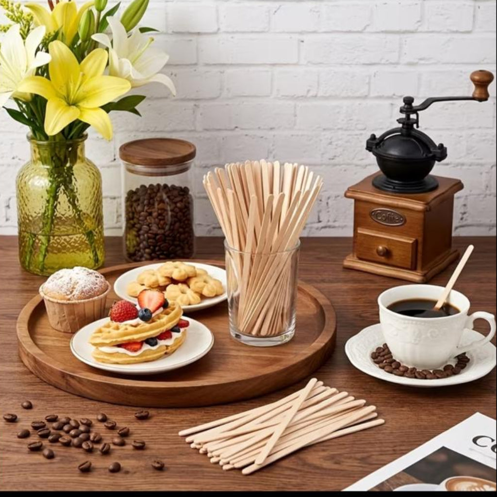150-Piece Bamboo Coffee Stirrer Sticks – Disposable Wooden Drink Stirrers