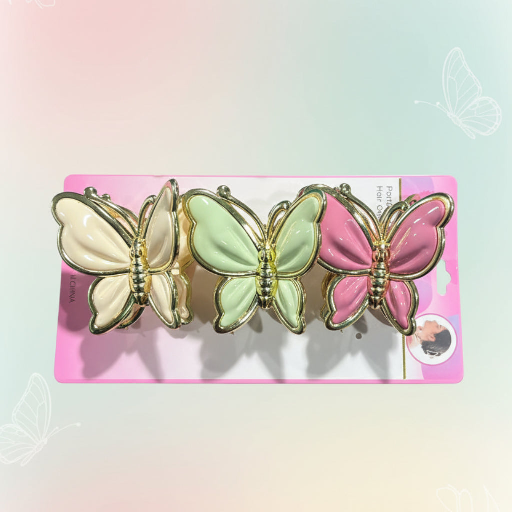 Pastel Butterfly Hair Claw Clips Set – 3-Piece