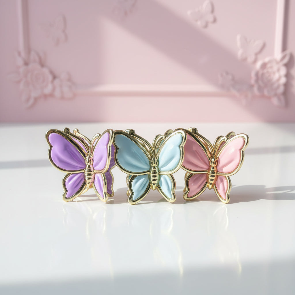Pastel Butterfly Hair Claw Clips Set – 3-Piece
