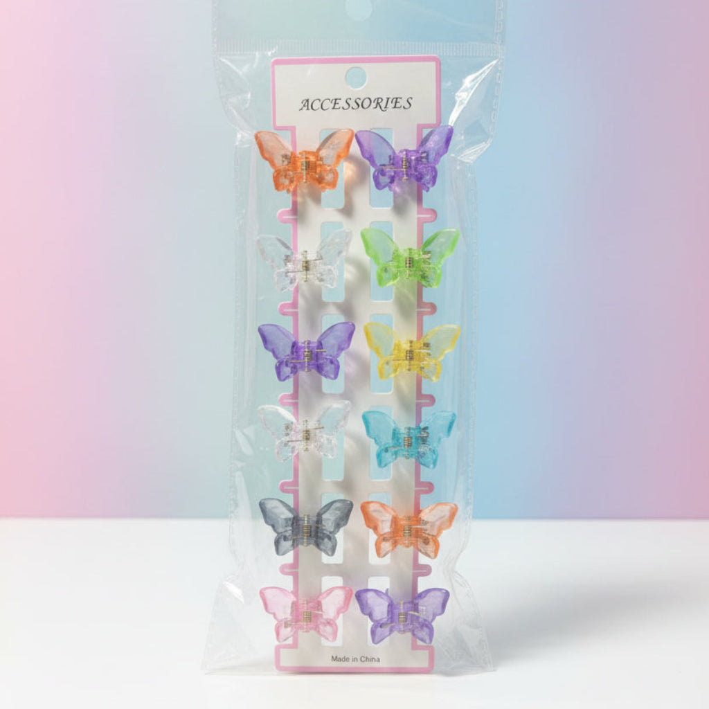 Small Butterfly Hair Clips Set – 12-Piece Random Colors