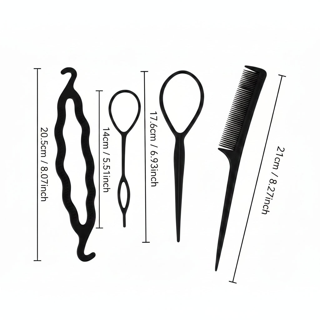 4-Piece Hair Styling Tool Set – Magic Hair Braid Loops & Bun Maker