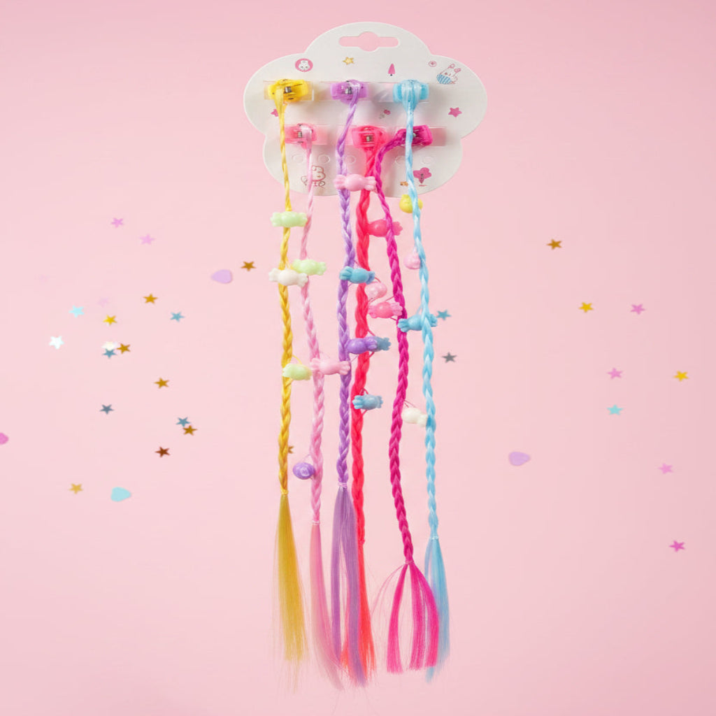 Colorful Braided Hair Extensions with Mini Claw Clips & Beads – 6-Piece