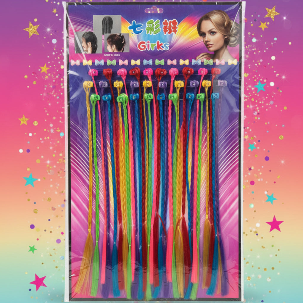30-Piece Colorful Braided Hair Extensions Pack – Clip-In Hair Braids