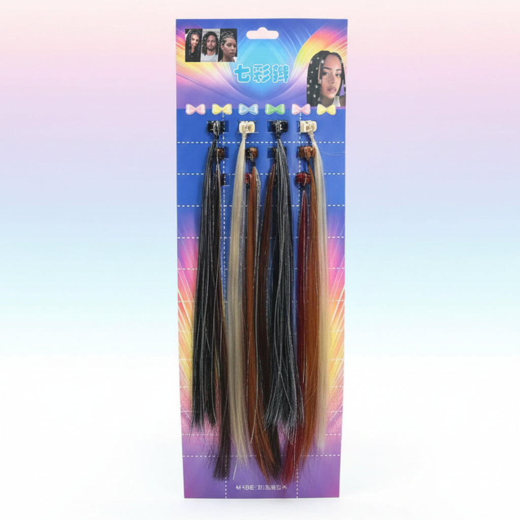 12-Piece Colorful Braided Hair Extensions Pack – Clip-In Hair Braids