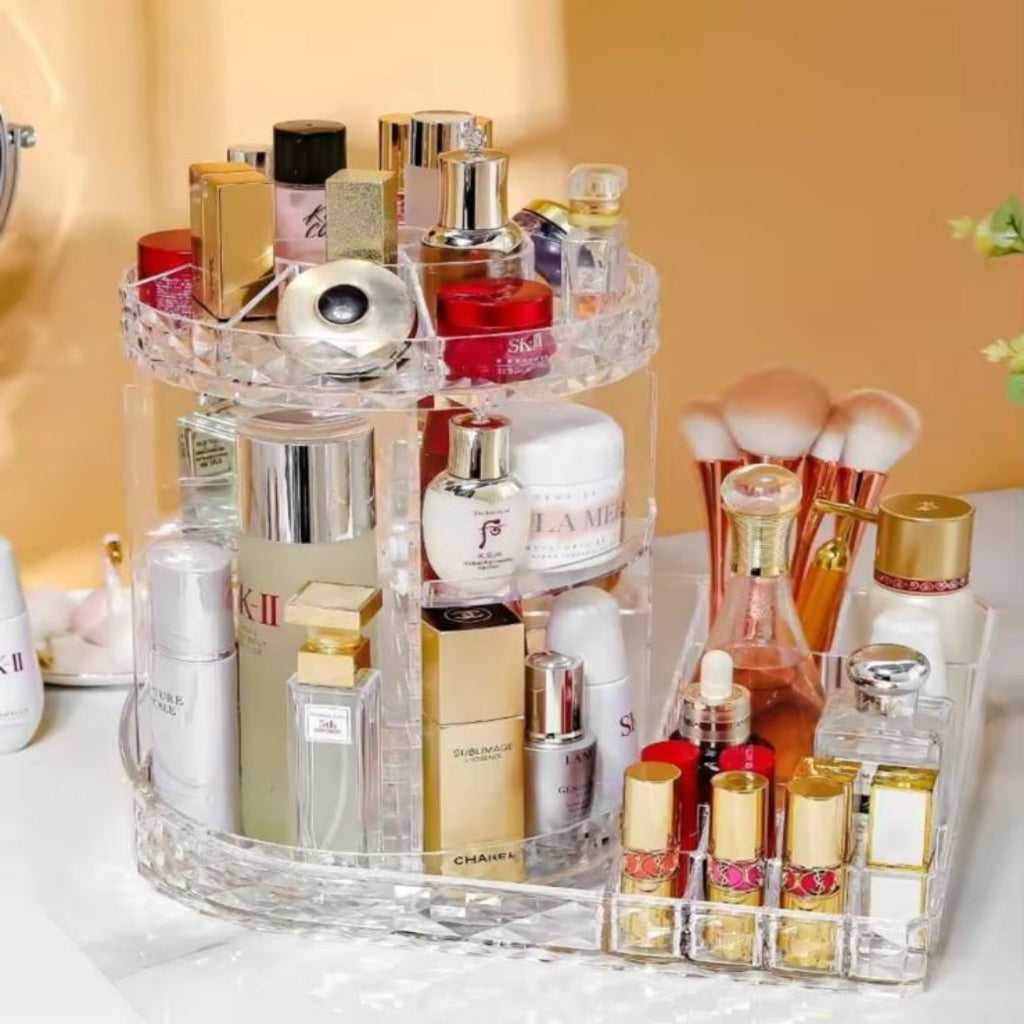 360° Rotating Clear Acrylic Makeup Organizer & Cosmetics Storage Stand