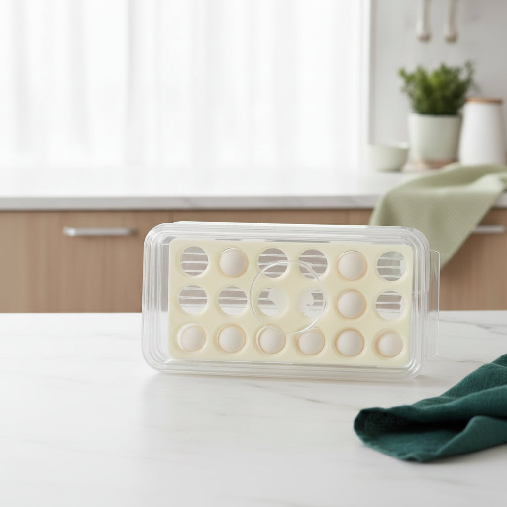Clear Plastic Egg Storage Container with Tray – Refrigerator Organizer