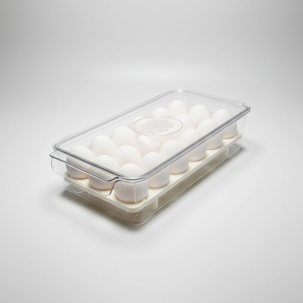 Clear Plastic Egg Storage Container with Tray – Refrigerator Organizer