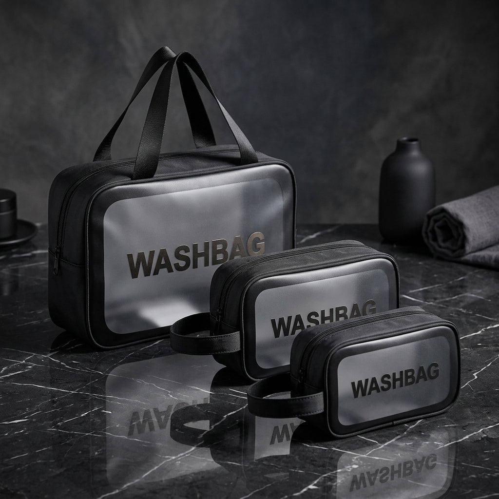 Portable Waterproof Transparent Wash Bag – Clear Cosmetic & Toiletry Organizer